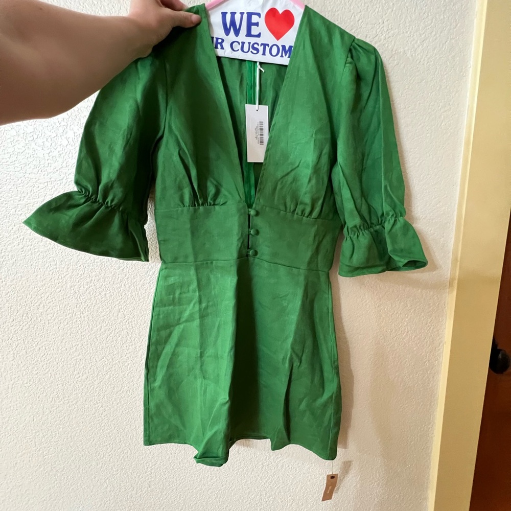 Reformation Emerald Buttoned Mini Dress